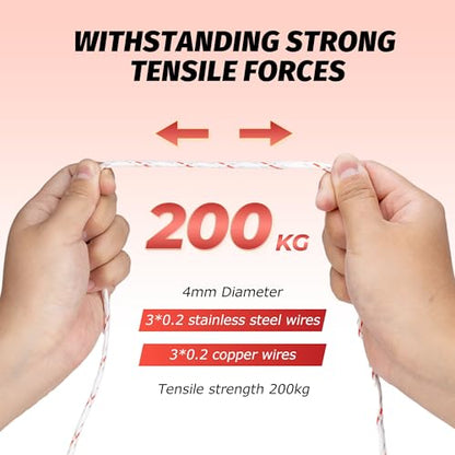 Electric Fence Braided Wire, 1312 Feet, 4mm Diameter, Strength 200kg, Red - color: Red
