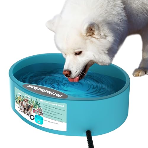 Heated Water Bowl for Dog & Cat, Outdoor Heated Dog Bowl Provides Drinkable Water & Food in Winter, Heated Pet Bowl for Outside, Smart Thermal-Dish for Rabbit, Chicken, Duck, Squirrel (96 OZ) - size: 96 OZ