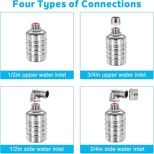 1 Pack Water Float Valve For Water Tank,1/2" to 3/4'' Fully Automatic Water Level Control Float Valve, 304 Stainless Steel Water Trough Float Valve For Water Tank Pool Livestock Troughs Distille - size: 1 Pack