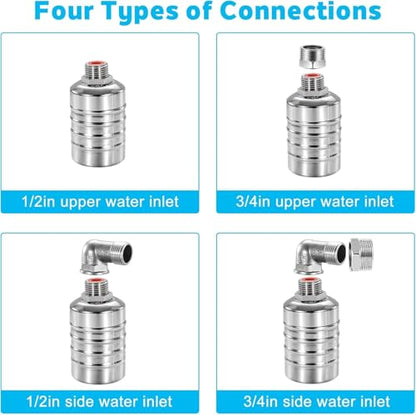 1 Pack Water Float Valve For Water Tank,1/2" to 3/4'' Fully Automatic Water Level Control Float Valve, 304 Stainless Steel Water Trough Float Valve For Water Tank Pool Livestock Troughs Distille - size: 1 Pack