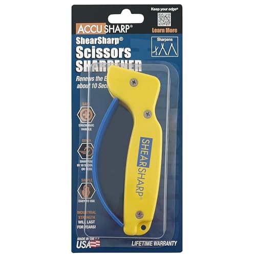 AccuSharp ShearSharp Scissors Sharpener, Diamond-Honed Tungsten Carbide Blade Sharpening Tool for Scissors, Garden Shears, Kitchen Shears, Hedge Clippers, Yellow
