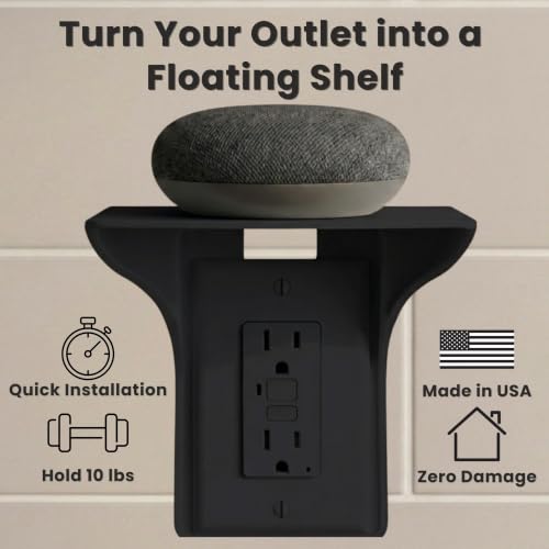 Power Perch Outlet Shelf, No Drill Renter Friendly Shelves, 2-Pack Black - color: Black, size: Single Outlet 2 Pack