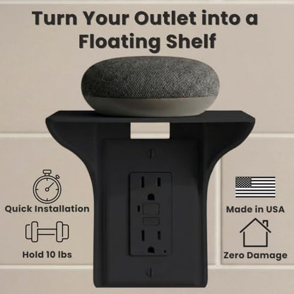 Power Perch Outlet Shelf, No Drill Renter Friendly Shelves, 2-Pack Black - color: Black, size: Single Outlet 2 Pack