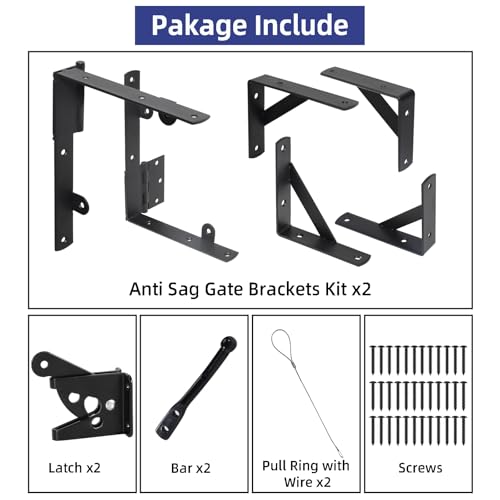 Fence Gate Kit Gate Hardware, 2 Set Anti Sag Gate Kit Heavy Duty No Sag, Anti Twist Gate Frame Corner Brackets Kit Withstand 150 lbs, Gate Hardware Kit for Wood Fence Gate - style: 2 Set