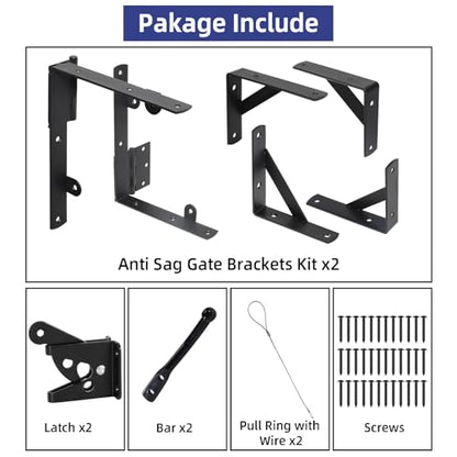 Fence Gate Kit Gate Hardware, 2 Set Anti Sag Gate Kit Heavy Duty No Sag, Anti Twist Gate Frame Corner Brackets Kit Withstand 150 lbs, Gate Hardware Kit for Wood Fence Gate - style: 2 Set