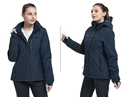 CAMEL CROWN Women’s Mountain Snow Waterproof Ski Jacket Detachable Hood Windproof Fleece Parka Rain Jackt Winter Coat - color: Dark Blue-1, size: 3X-Large