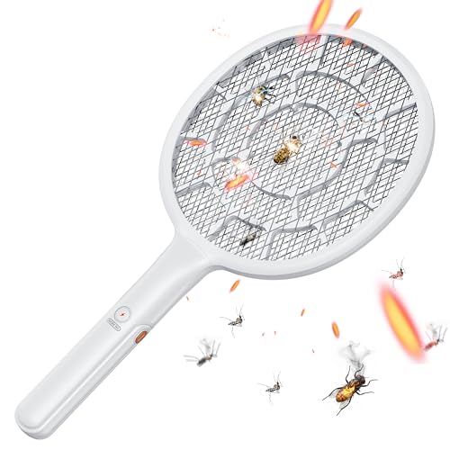 YsChois Electric Fly Swatter, Bug Zapper Companion, Mosquito Killer Racket | Gold Zone Voltage, Densest 3mm Mesh, Apple-Like Weight, AA Battery Operated (not incl) - Pro Swat Tips for Indoor & Outdoor - color: White