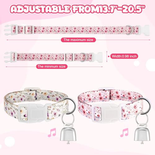 2 Pack Floral Goat Collars with Bells, White Pink Girly Pattern for Lambs - style: Floral