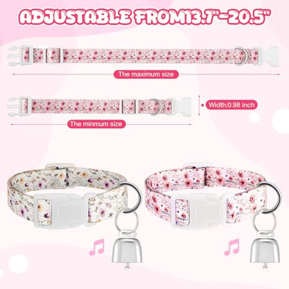 2 Pack Floral Goat Collars with Bells, White Pink Girly Pattern for Lambs - style: Floral