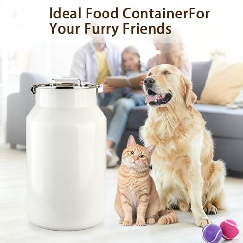 Dog-Cat Food Storage Container 40 lb, Large Stainless Steel Bin | 38 Qt 304 stainless steel bin holds up to 40 lb of dry pet food; silicone-sealed airtight lid; 1-cup wood-handled scoop. - size: 38 Qt