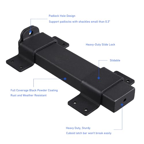7.5" Heavy Duty Security Slide Latch Lock,with Padlock Hole Adjustable Gate Latch for Wooden Fences Barn Doors, Interior and Outdoor Door Latch,etc.