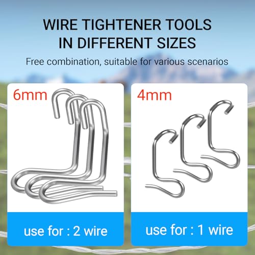 20Pcs Fence Wire Tightener and 1Pcs Tightener Handle,1/4" Barbed Wire Fence Tool Wire Tensioner Tool for Wire Fence Farm Gardens(6mm20Pcs+Tightener Handle) (0.16in) - size: 0.16in
