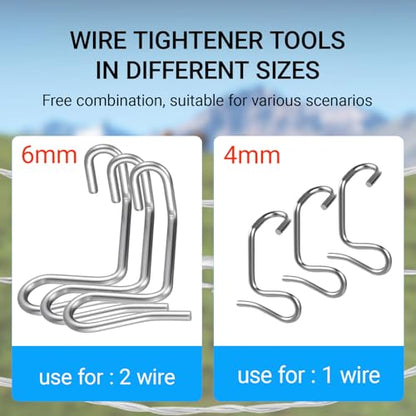 20Pcs Fence Wire Tightener and 1Pcs Tightener Handle,1/4" Barbed Wire Fence Tool Wire Tensioner Tool for Wire Fence Farm Gardens(6mm20Pcs+Tightener Handle) (0.16in) - size: 0.16in