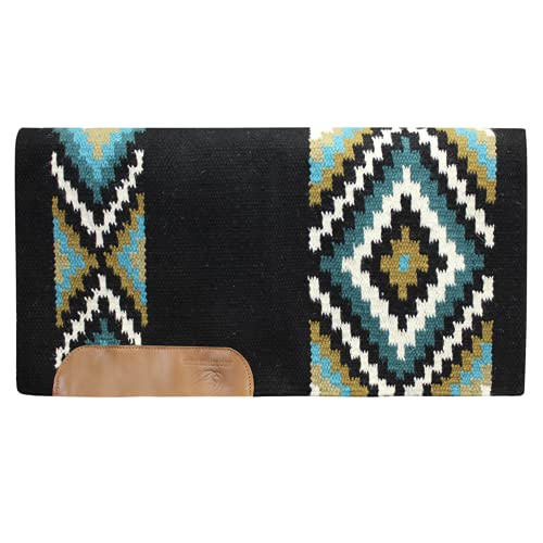 Tahoe Tack 34" x 36" Maisie New Zealand Wool Western Show Saddle Blanket Pad - color: Black/Turquoise/Blue/Dark Blue/White