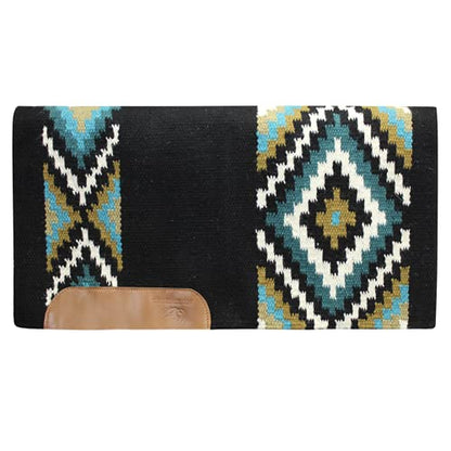 Tahoe Tack 34" x 36" Maisie New Zealand Wool Western Show Saddle Blanket Pad - color: Black/Turquoise/Blue/Dark Blue/White