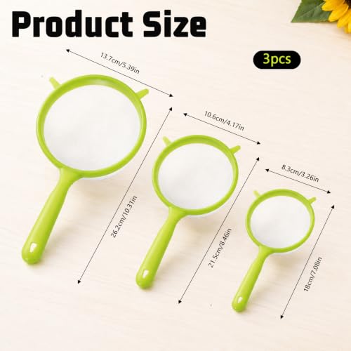 3PCS Fine Nylon Mesh Strainers, Sieve Fine Mesh Colander Flour Sifter | Food-Grade Nylon Mesh Colander with Handle Kitchen Filter Tool for Coffee Soy Milk Juice Tea Yogur Pasta