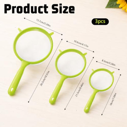 3PCS Fine Nylon Mesh Strainers, Sieve Fine Mesh Colander Flour Sifter | Food-Grade Nylon Mesh Colander with Handle Kitchen Filter Tool for Coffee Soy Milk Juice Tea Yogur Pasta