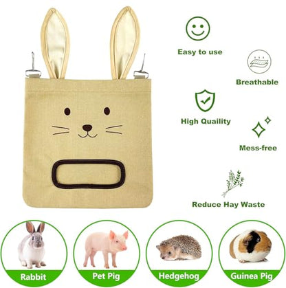 Rabbit Hay Feeder Bag - Hanging Rabbit Hay Feeder for Rabbits, Guinea Pigs and Chinchillas, Moss and Alfalfa Hay (Khaki) - color: Khaki, size: One Size