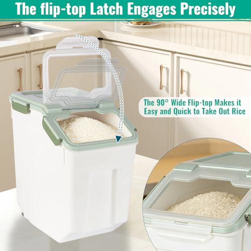2 Pack Rice Container 25 lbs Large Bulk Flour Sugar Storage Holdhouse Plastic Grain Cereal Dry Goods Bin with Spoon and Measuring Cup for Kitchen Pantry Organization - Green - color: Green, 2 Pack