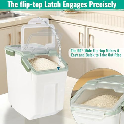 2 Pack Rice Container 25 lbs Large Bulk Flour Sugar Storage Holdhouse Plastic Grain Cereal Dry Goods Bin with Spoon and Measuring Cup for Kitchen Pantry Organization - Green - color: Green, 2 Pack