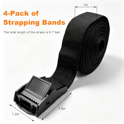 4PCS Tie Down Strap, Lashing Straps with Adjustable Buckle (6.7 ft) | 600 lbs Break Strength, Fit for Cargo Luggage Car Roof Rack, Polypropylene Webbing with Zinc Alloy Buckle, Cam Buckle Design - color: 6.7 ft