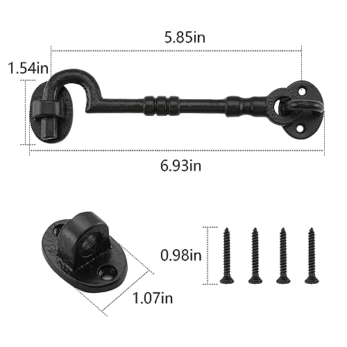 WellMade 6" Hook and Eye Latch for Door, Rust-Proof Door Latch, Privacy Hook Lock for Doors, Gate, Barn, Cabin, Window with 4 Screws (1 Pack, Black) - size: 1 Pack