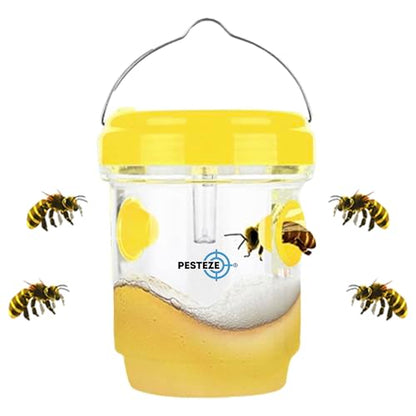 PESTEZE USA 2 Pack Reusable Solar Hanging Wasp Trap with LED Light [Yellow, 3.5×4.4 in] Attracts & Kills Wasps, Hornets, Yellow Jackets & Flying Insects Safely, Chemical-Free, Waterproof Outdoor Trap