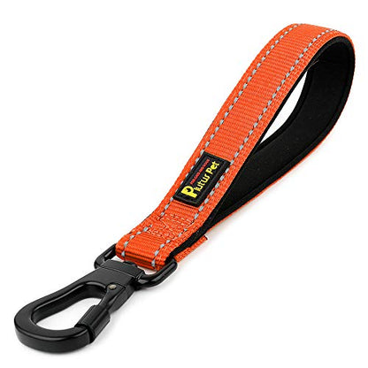 PLUTUS PET 10” Short Dog Leash, Reflective Nylon Padded Handle, Strong Traffic Leash with Carabiner Clip, Perfect for Large or Medium Dogs（10”，Orange | Reflective, Heavy Duty Strong Nylon, Traffic Leash with Carabiner Clip for Training Walking (10", Orang