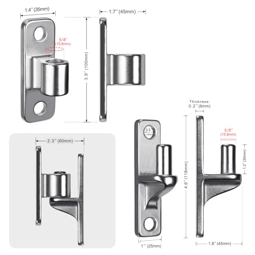 Dolibest Heavy Duty 304 Stainless Steel Gate Hinges, Non-Welded One-Piece Design, Wall Mount Gate Hinges with 5/8'', Post Mounting for Farm Gates Wall/Wooden Fences, 600 lbs Capacity, (2 Set) - color: Silver 2-pack
