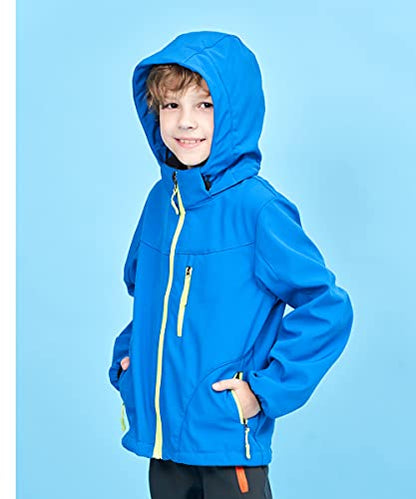 M2C Boys Girls Hooded Windbreaker Fleece Lined Softshell Jacket - color: Blue, size: 6-7 Years