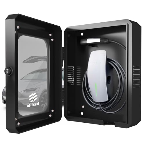 Outdoor EV Charger Enclosure Wall Box with Lock for Tesla Wall charger and Chargepoint with Holder | Weatherproof Visible, Easy to Install, Black