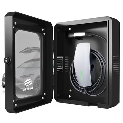 Outdoor EV Charger Enclosure Wall Box with Lock for Tesla Wall charger and Chargepoint with Holder | Weatherproof Visible, Easy to Install, Black