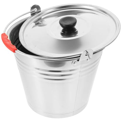 Hemoton Stainless Steel Bucket with Lid 5.5 Qt Multi-Purpose Household Water Bucket for Milking Dairy Storage and Compost Use with Comfortable Handle