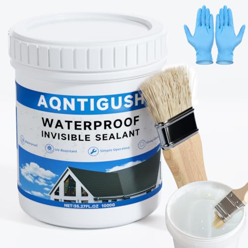 Transparent Waterproof Sealant 35oz, Clear Invisible Coating | 1KG Water-based acrylic sealer, Bonds to roofs, walls, bathrooms, concrete & wood, UV-resistant & flexible, Easy to apply - size: 35 oz