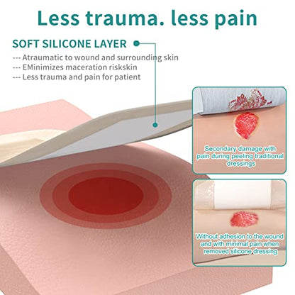 Dimora Ag Sliver Silicone Foam Dressing 4"x8" - size: 4" x 8" Ag(5 PCS)