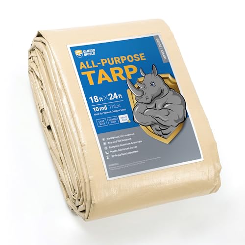 GUARD SHIELD Beige Tarp Heavy Duty Waterproof 18x24 Feet Outdoor Poly Tarps Cover Square Thick UV Resistant Canopy Tarpaulin with Grommets 10mil - color: Beige/Khaki, size: 18x24