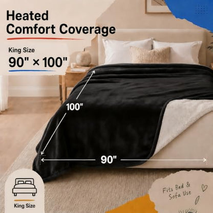 Heated Blanket Electric Blanket King Size 90''x100'' with 10 Heating Levels, 1-12 Hour Auto Shut Off, Machine Washable, Dual Controller Soft Warming Blanket for Couch, Bed, Office - Dark Gray - color: 02-dark Grey, size: 90''x100''(King)