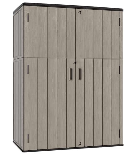 KINYING Outdoor Storage Shed,57 Cu.ft Vertical Outdoor Storage Cabinet Waterproof, Outdoor Resin Tool Shed for Patio Furniture, Garden Tools, Pool Accessories, Lawn Mower(Coffee Color) - color: 57 Cu.ft Vertical Shed Coffee