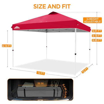 EAGLE PEAK 12x12 Pop Up Canopy Tent Easy Up Canopy Outdoor, Red - color: Red, size: 12x12