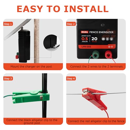 Solar Electric Fence Charger, 0.5 J Fence Energizer with 10W Solar Panel - size: LFR 035