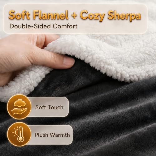 Heated Blanket Electric Throw Size 50''x60'' with 9 Heating Levels, 1-10 Hour Auto Shut Off, Machine Washable, Flannel & Sherpa Double-Sided Soft Warming Blanket for Couch, Bed, Office - Dark Grey - color: 02-dark Grey, size: 50''x60''(Throw)
