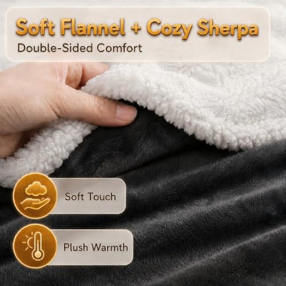 Heated Blanket Electric Throw Size 50''x60'' with 9 Heating Levels, 1-10 Hour Auto Shut Off, Machine Washable, Flannel & Sherpa Double-Sided Soft Warming Blanket for Couch, Bed, Office - Dark Grey - color: 02-dark Grey, size: 50''x60''(Throw)