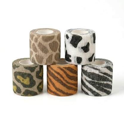 Premium Pet Vet Wrap — Non-Stick to Fur Self Adherent Bandage Wrap for Dogs, Cats & Horses, Breathable Cohesive Tape for Wounds, Paws & Legs, Animal Print Design - Pack of 2 - color: Leopard Print