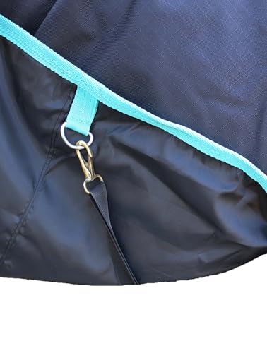 CHALLENGER 1200D Turnout Waterproof Rain Light-Weight Sheet Horse Blanket - color: Black/Turquoise Trim, size: 60"