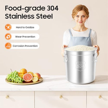 12.7Gal Stainless Steel Canister with Airtight Lid 58-73Lbs Flour Storage Containers for Kitchen Metal Rice Bucket Coffee Canister Dog Food Container Milk Can w/Handles&Sealing Buckles (48L) - color: 48L