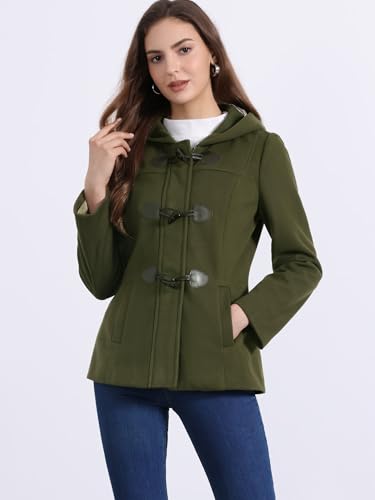 Allegra K Womens Casual Winter Peacoat Hooded Button Toggle Duffle Coats - color: Army Green, size: Small