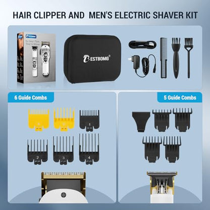 BESTBOMG® Professional Hair Clippers for Men, Clipper & Trimmer Set, White - color: White