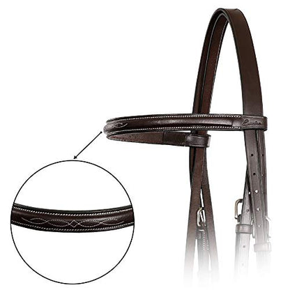 Exion Fancy Stitched Raised Veg-Tanned Leather Hunter Bridle with Laced Reins – Classic Plain Cavesson Snaffle Bridle Set for Horses – Traditional English Equestrian Show Tack, Pony Cob Full Warmblood