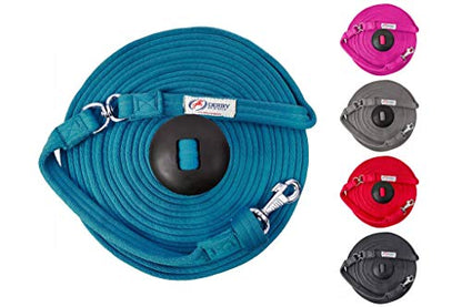 Premium Horse Training Super Soft Grip Swivel Lunge Line with Rubber Stopper with 6 Month Warranty and Replaceable Snap - color: Hurricane Blue, size: 24'