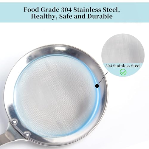 Newness Fine Mesh Strainer Set of 5 with Handle, 304 Fine Mesh Stainless Steel Colander, Wire Strainers for Kitchen, Fat Oil Strainer Skimmer Spoon, Durable Metal Multipurpose for Food, Rice, Quinoa - size: 5 Pack